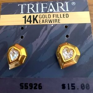 Gold Filled Rhinestone Heart Stud Earrings & Backs